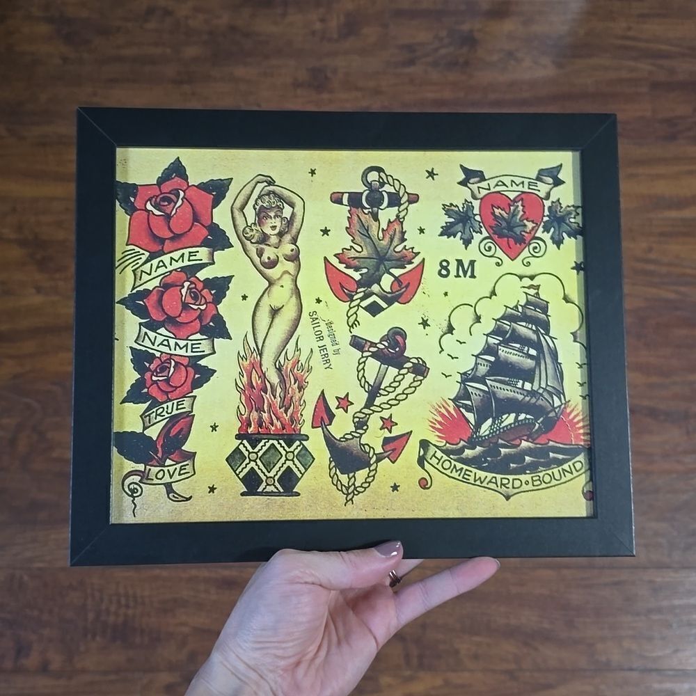 NWT, Framed American Traditional Tattoo Style Flash Art Print